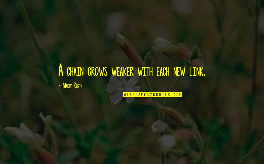 Weaker Quotes By Marty Rubin: A chain grows weaker with each new link.