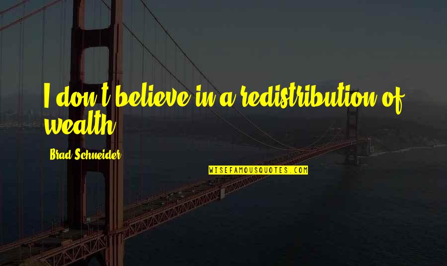 Wealth Redistribution Quotes By Brad Schneider: I don't believe in a redistribution of wealth.