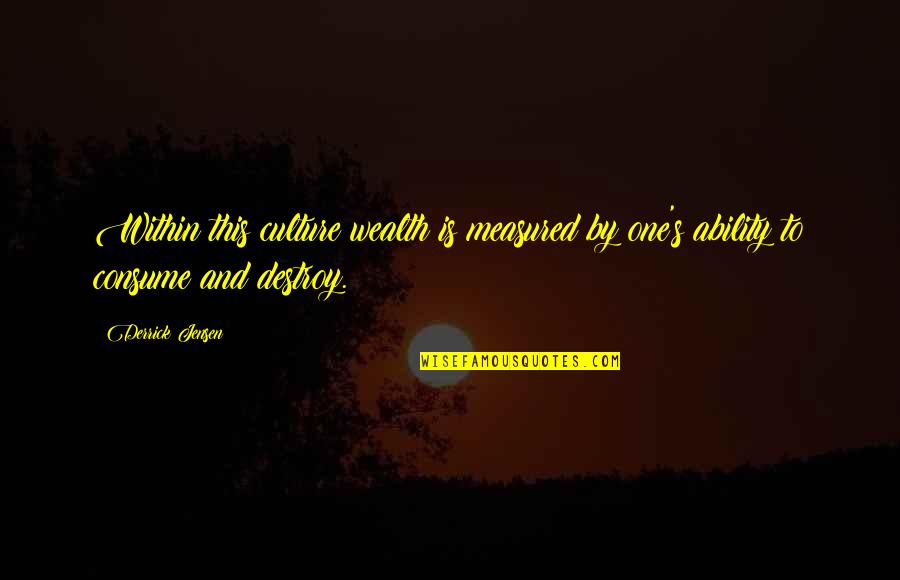 Wealth's Quotes By Derrick Jensen: Within this culture wealth is measured by one's