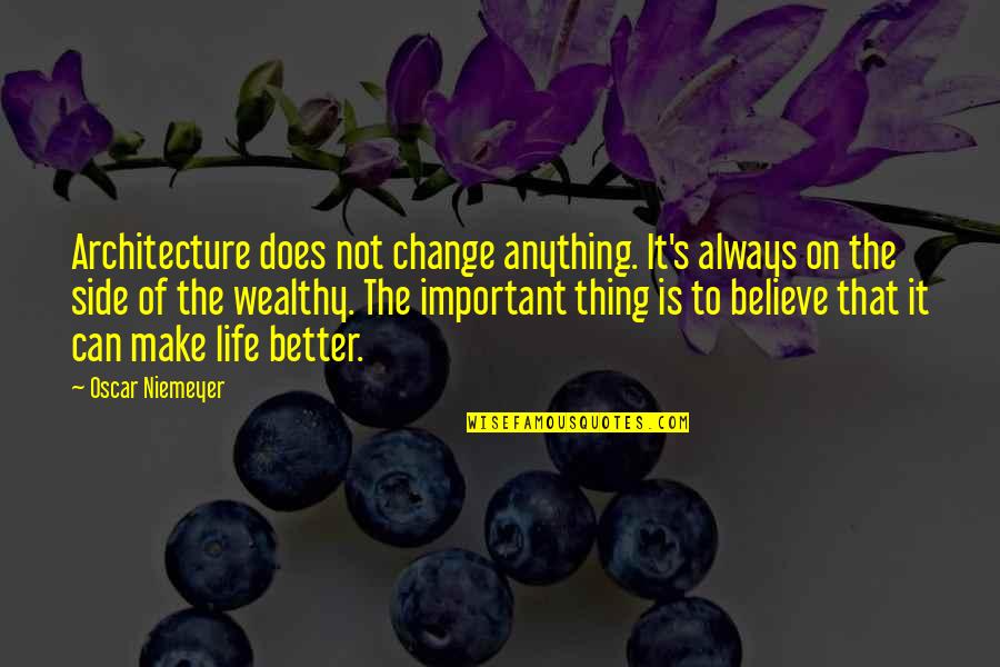 Wealthy Life Quotes By Oscar Niemeyer: Architecture does not change anything. It's always on