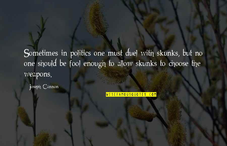 Weapons Quotes By Joseph Cannon: Sometimes in politics one must duel with skunks, Weapons Quotes By Joseph Cannon: Sometimes in politics one must duel with skunks,