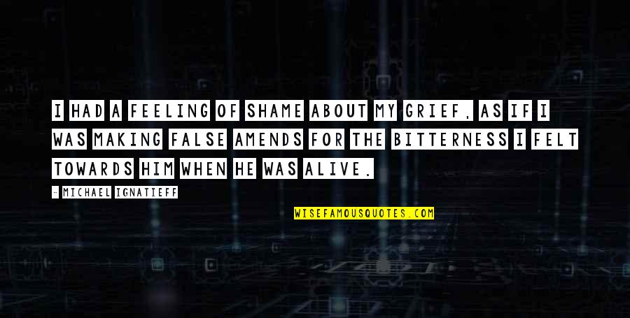 Wedding One Line Quotes By Michael Ignatieff: I had a feeling of shame about my