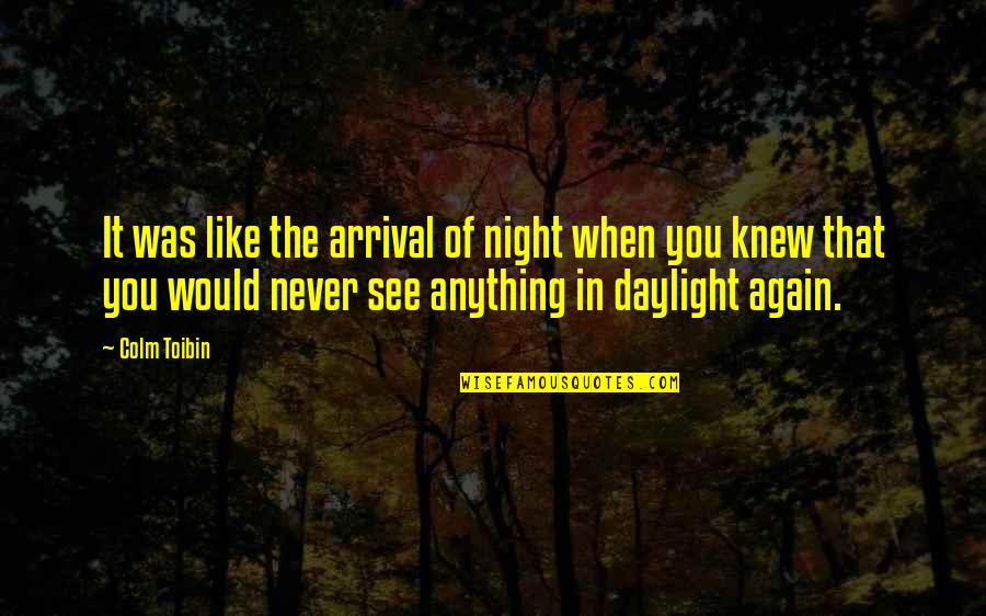 Weed And Fly Quotes By Colm Toibin: It was like the arrival of night when