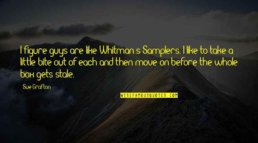 Weedless Wacky Quotes By Sue Grafton: I figure guys are like Whitman's Samplers. I Weedless Wacky Quotes By Sue Grafton: I figure guys are like Whitman's Samplers. I