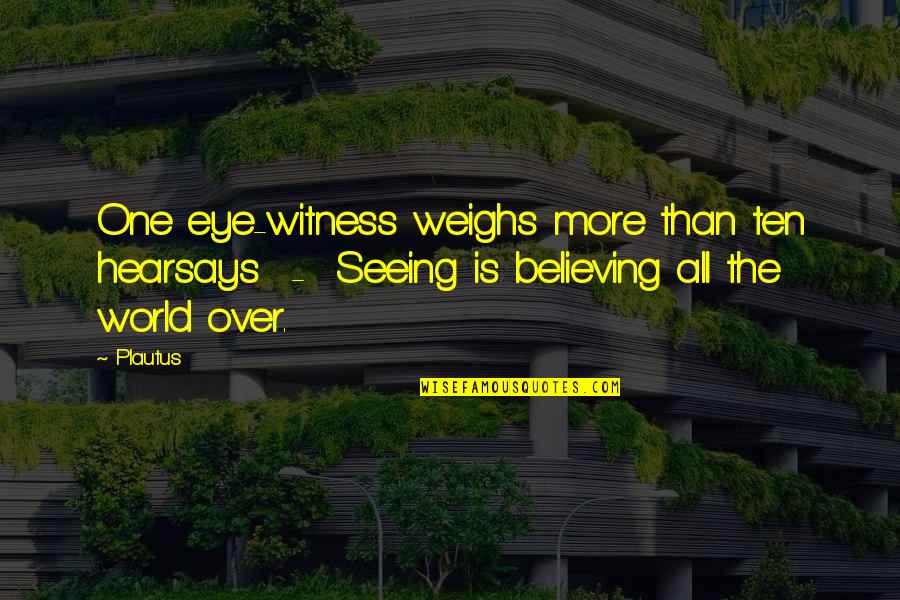 Weighs Quotes By Plautus: One eye-witness weighs more than ten hearsays -