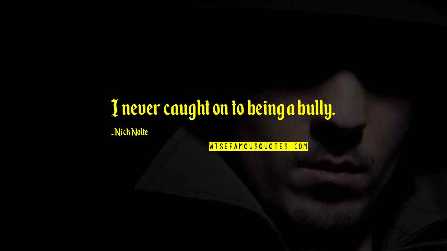 Weinman Pumps Quotes By Nick Nolte: I never caught on to being a bully. Weinman Pumps Quotes By Nick Nolte: I never caught on to being a bully.