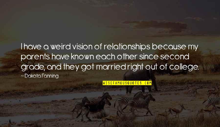 Weird Parents Quotes By Dakota Fanning: I have a weird vision of relationships because