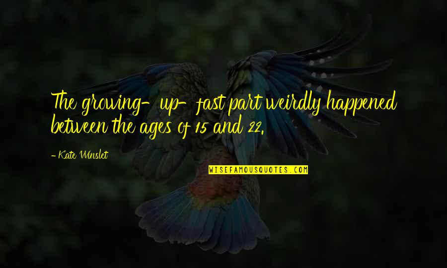 Weirdly Quotes By Kate Winslet: The growing-up-fast part weirdly happened between the ages Weirdly Quotes By Kate Winslet: The growing-up-fast part weirdly happened between the ages