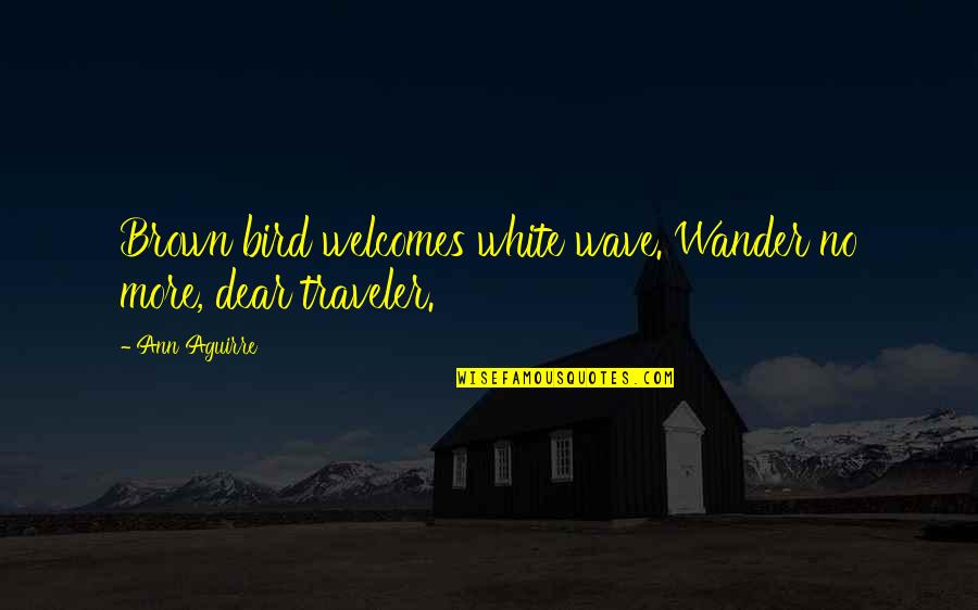 Welcomes Quotes By Ann Aguirre: Brown bird welcomes white wave. Wander no more,
