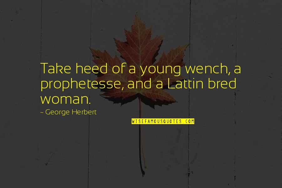 Wenches Quotes By George Herbert: Take heed of a young wench, a prophetesse,