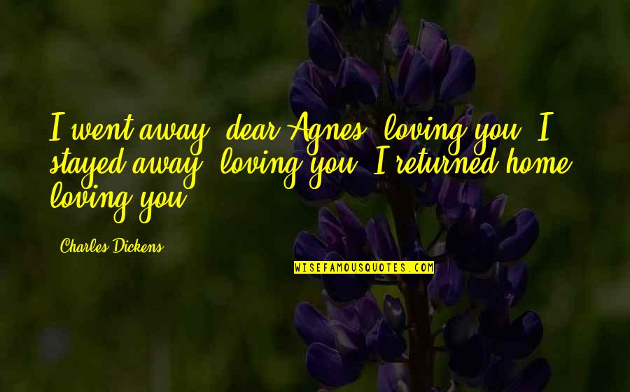 Went Home Quotes By Charles Dickens: I went away, dear Agnes, loving you. I