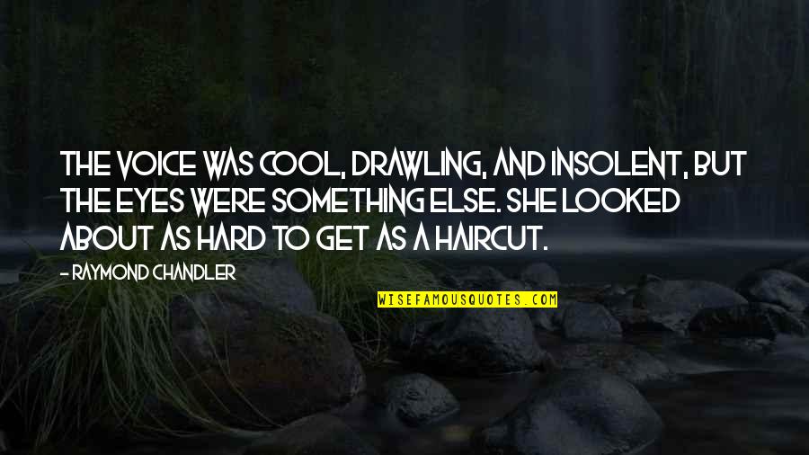 Were Cool Quotes By Raymond Chandler: The voice was cool, drawling, and insolent, but