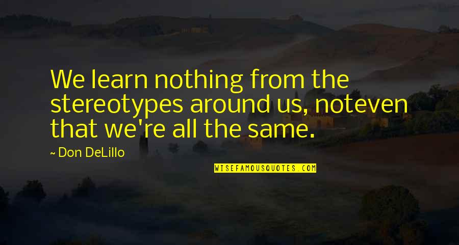 We're Not All The Same Quotes By Don DeLillo: We learn nothing from the stereotypes around us,