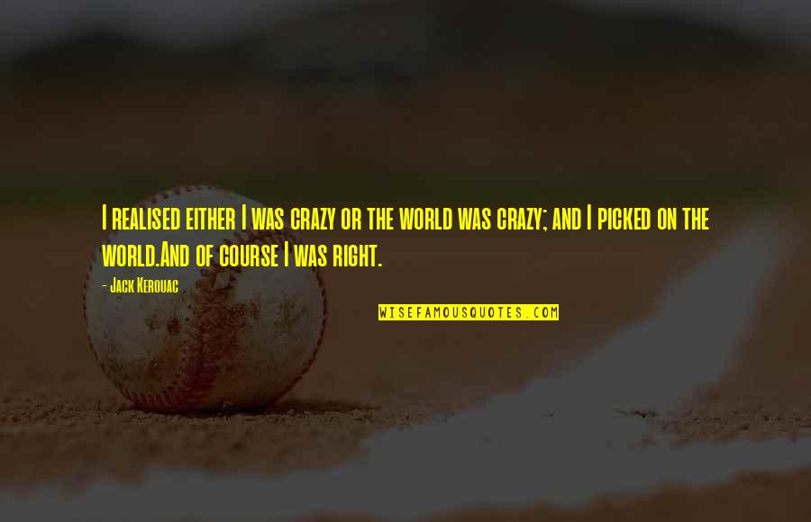 We're Not Crazy Quotes By Jack Kerouac: I realised either I was crazy or the We're Not Crazy Quotes By Jack Kerouac: I realised either I was crazy or the