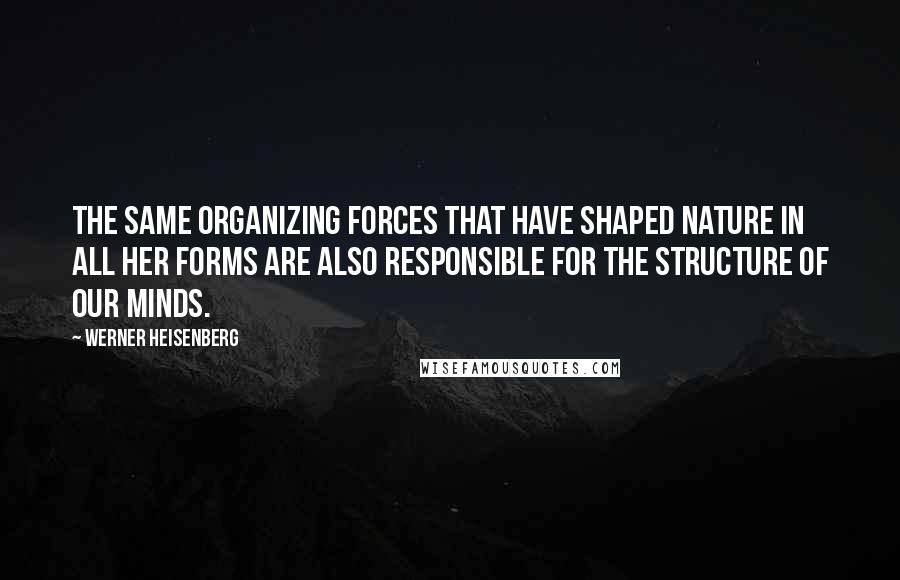 Werner Heisenberg quotes: The Same organizing forces that have shaped nature in all her forms are also responsible for the structure of our minds. Werner Heisenberg quotes: The Same organizing forces that have shaped nature in all her forms are also responsible for the structure of our minds.