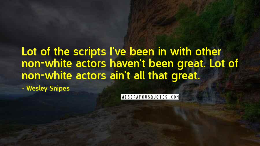 Wesley Snipes quotes: Lot of the scripts I've been in with other non-white actors haven't been great. Lot of non-white actors ain't all that great. Wesley Snipes quotes: Lot of the scripts I've been in with other non-white actors haven't been great. Lot of non-white actors ain't all that great.