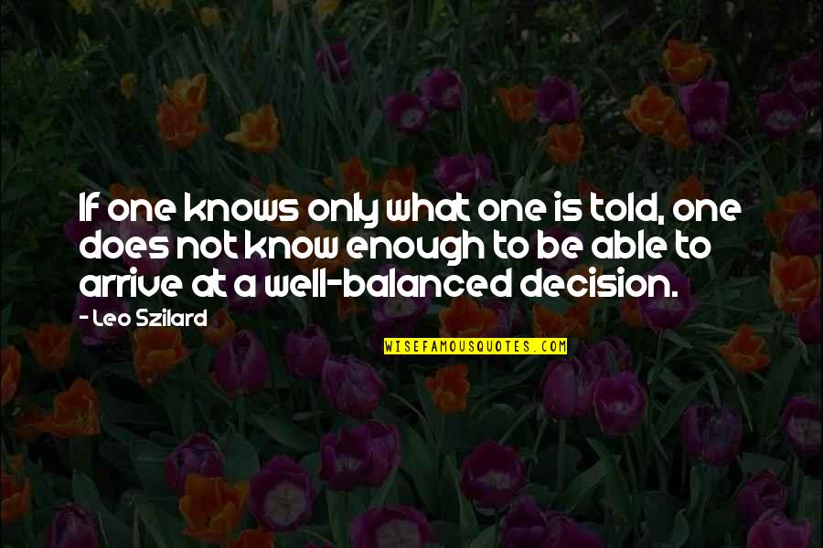 Westergaard Stress Quotes By Leo Szilard: If one knows only what one is told,