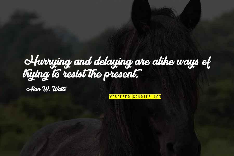 Westerhuis Notarissen Quotes By Alan W. Watts: Hurrying and delaying are alike ways of trying