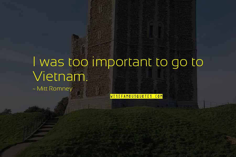 Wet Hot American Summer Victor Quotes By Mitt Romney: I was too important to go to Vietnam. Wet Hot American Summer Victor Quotes By Mitt Romney: I was too important to go to Vietnam.