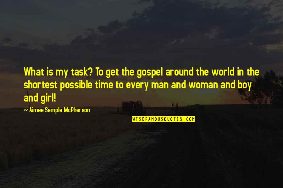 What A Woman Is To A Man Quotes By Aimee Semple McPherson: What is my task? To get the gospel