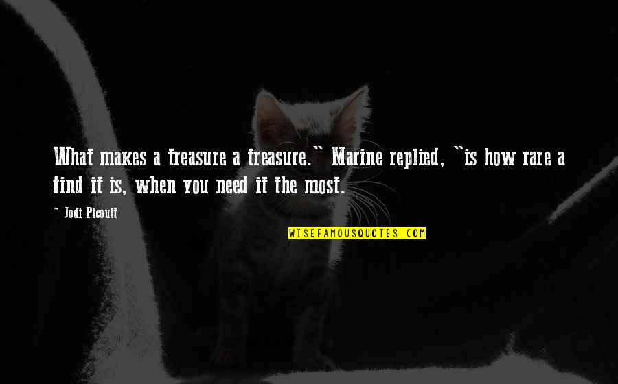 What Are Some Rare Quotes By Jodi Picoult: What makes a treasure a treasure." Marine replied,