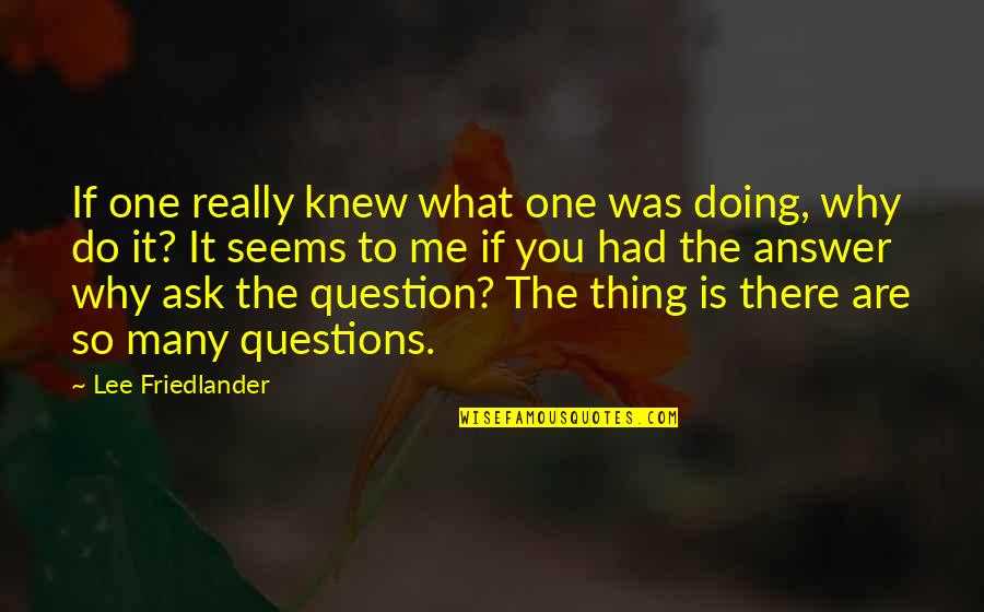 What Are You To Me Quotes By Lee Friedlander: If one really knew what one was doing,