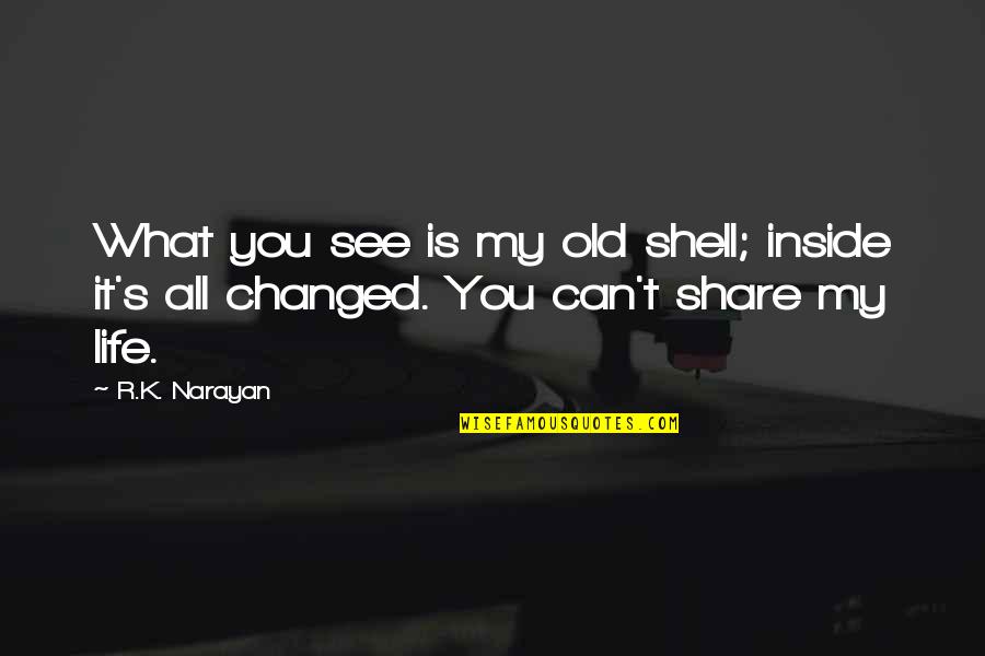 What Changed My Life Quotes By R.K. Narayan: What you see is my old shell; inside