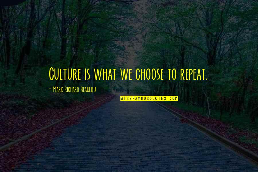 What Culture Is Quotes By Mark Richard Beaulieu: Culture is what we choose to repeat.