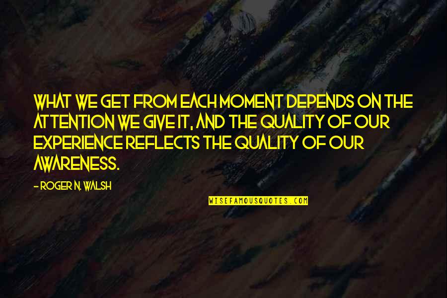 What Experience Quotes By Roger N. Walsh: What we get from each moment depends on