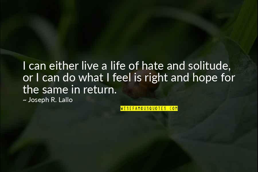 What I Feel Right Now Quotes By Joseph R. Lallo: I can either live a life of hate