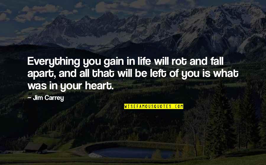 What If I Fall Quotes By Jim Carrey: Everything you gain in life will rot and