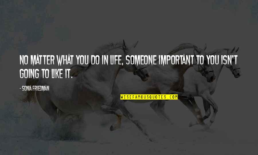 What Important In Life Quotes By Sonia Friedman: No matter what you do in life, someone