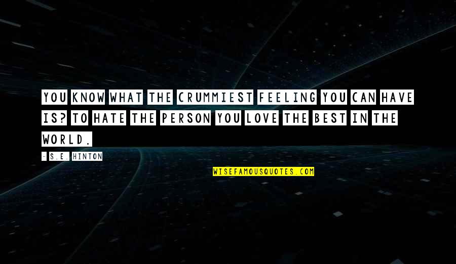 What Is Hate Quotes By S.E. Hinton: You know what the crummiest feeling you can