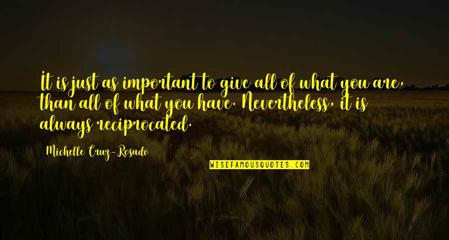 What Is Important To You Quotes By Michelle Cruz-Rosado: It is just as important to give all