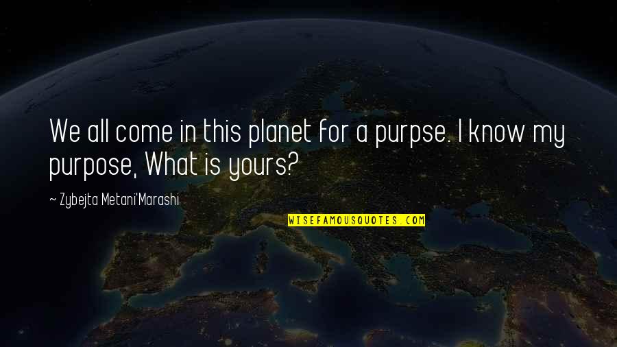 What Is My Purpose In Life Quotes By Zybejta Metani'Marashi: We all come in this planet for a