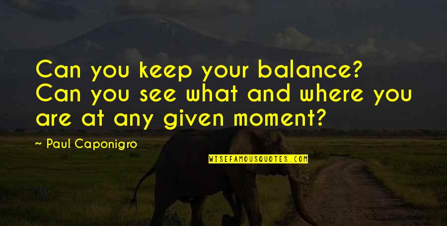 What Is Photographer Quotes By Paul Caponigro: Can you keep your balance? Can you see