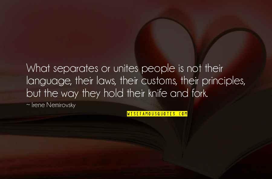 What Is Society Quotes By Irene Nemirovsky: What separates or unites people is not their