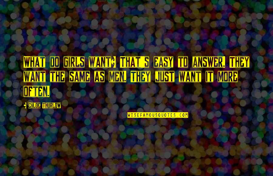 What Men Want Quotes By Chloe Thurlow: What do girls want? That's easy to answer. What Men Want Quotes By Chloe Thurlow: What do girls want? That's easy to answer.