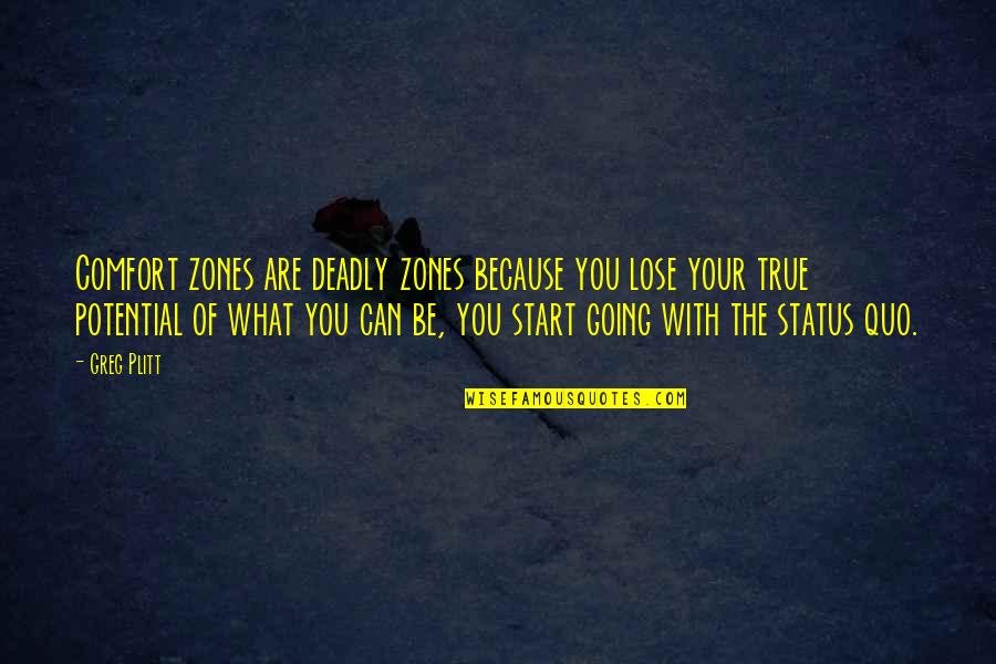 What Status Quotes By Greg Plitt: Comfort zones are deadly zones because you lose