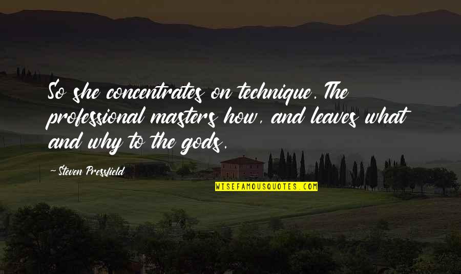 What Technique Is This Quotes By Steven Pressfield: So she concentrates on technique. The professional masters What Technique Is This Quotes By Steven Pressfield: So she concentrates on technique. The professional masters