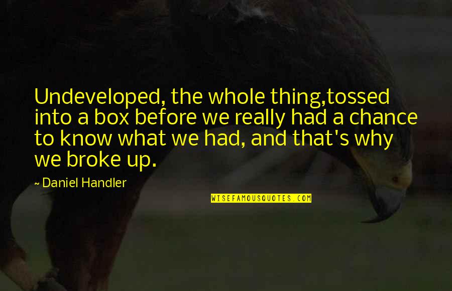 What We Had Quotes By Daniel Handler: Undeveloped, the whole thing,tossed into a box before