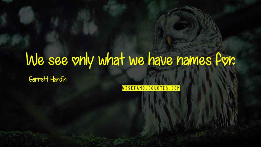 What We See Quotes By Garrett Hardin: We see only what we have names for. What We See Quotes By Garrett Hardin: We see only what we have names for.