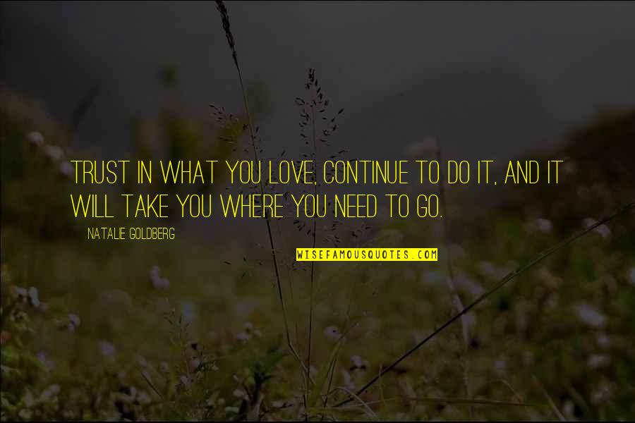 What Will You Do For Love Quotes By Natalie Goldberg: Trust in what you love, continue to do What Will You Do For Love Quotes By Natalie Goldberg: Trust in what you love, continue to do
