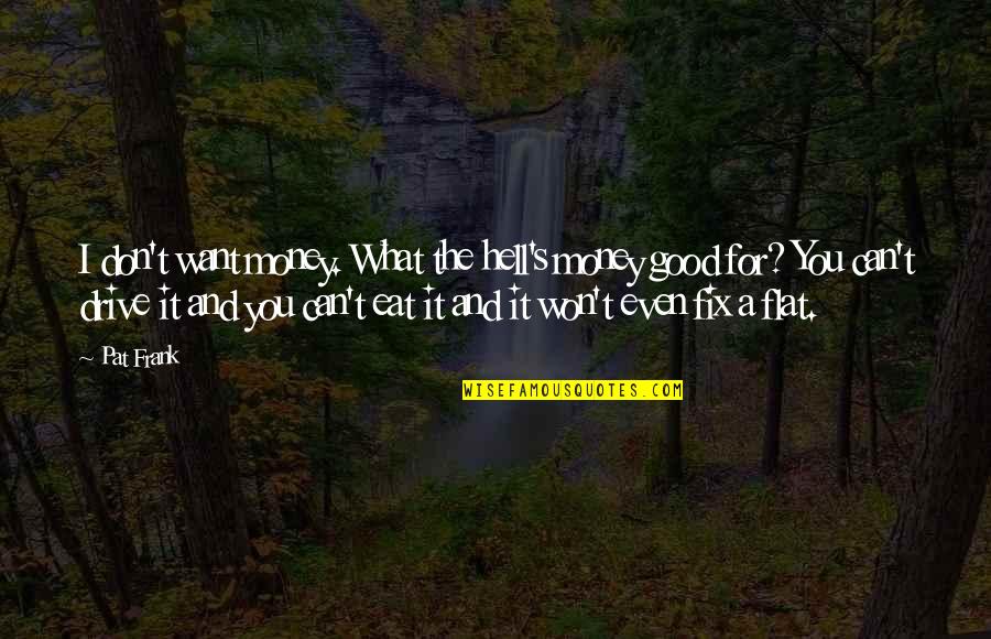 What You Eat Quotes By Pat Frank: I don't want money. What the hell's money What You Eat Quotes By Pat Frank: I don't want money. What the hell's money