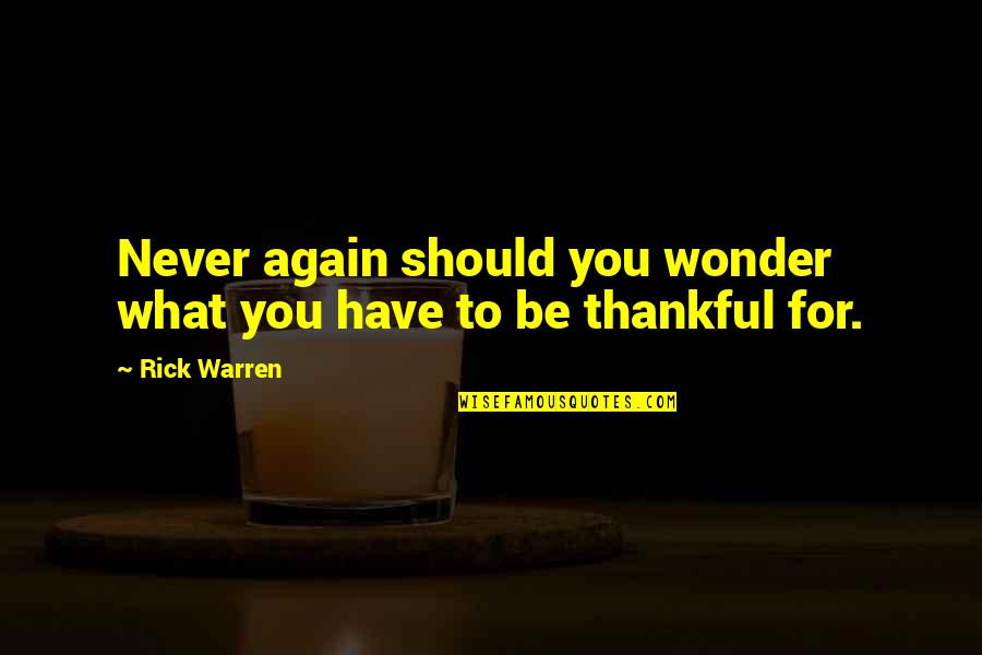 What You Have To Be Thankful For Quotes By Rick Warren: Never again should you wonder what you have