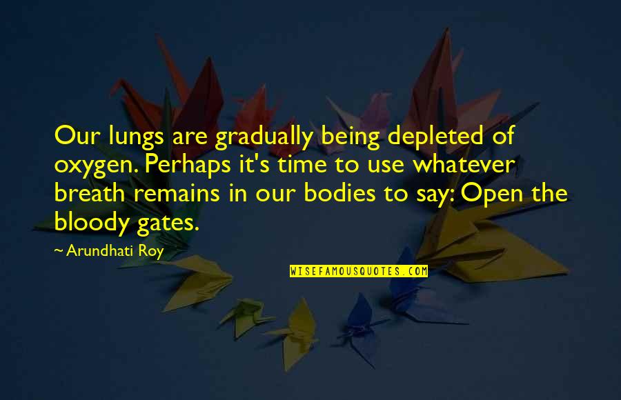 Whatever Remains Quotes By Arundhati Roy: Our lungs are gradually being depleted of oxygen. Whatever Remains Quotes By Arundhati Roy: Our lungs are gradually being depleted of oxygen.