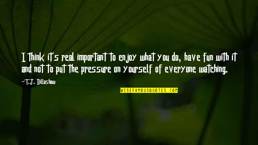 What's Important To You Quotes By T.J. Dillashaw: I think it's real important to enjoy what What's Important To You Quotes By T.J. Dillashaw: I think it's real important to enjoy what