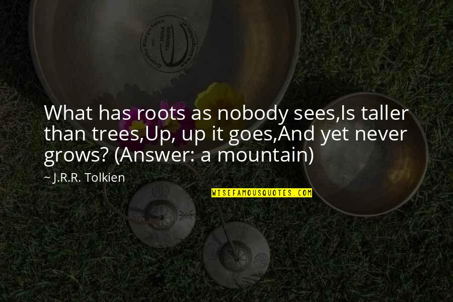 What's In The Dark Quotes By J.R.R. Tolkien: What has roots as nobody sees,Is taller than
