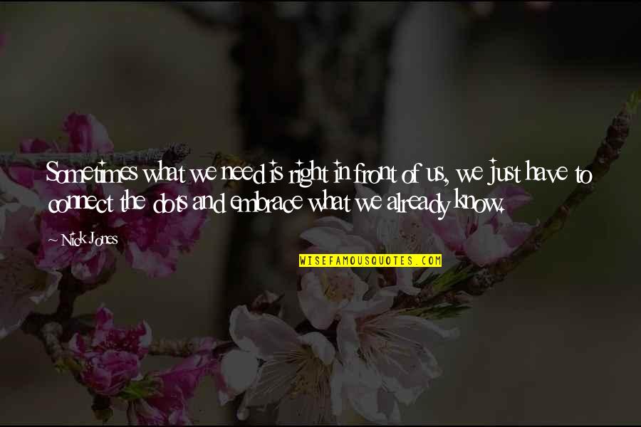 What's Right In Front Of You Quotes By Nick Jones: Sometimes what we need is right in front