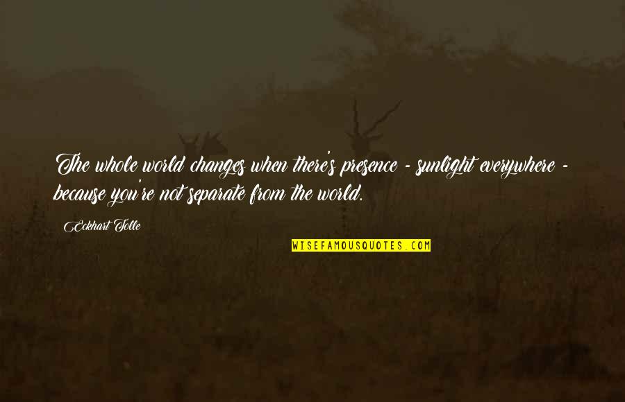 Whaups Quotes By Eckhart Tolle: The whole world changes when there's presence - Whaups Quotes By Eckhart Tolle: The whole world changes when there's presence -